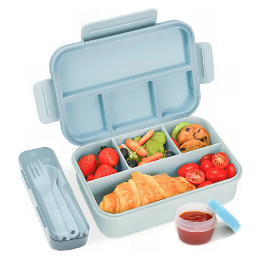 Bugucat 1300ML Leak-Proof Lunch Box with 4 Compartments for Kids & Adults - Bento Box for Boys Girls - Vesper Can Design - Ideal for Breakfast & Lunch - Includes Free Sauce Containers & Cutlery